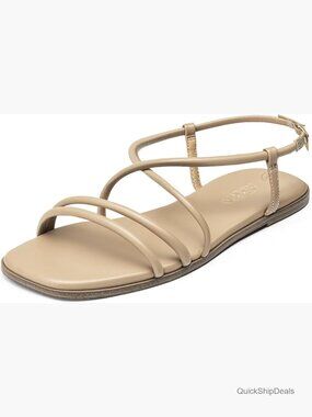 Strappy Flat Sandals with Lace Up Ankle Strap in PU Leather